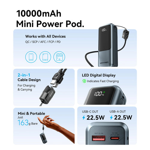 Stay Charged Anywhere with the Slim Portable Power Bank – 10,000mAh Fast Charging